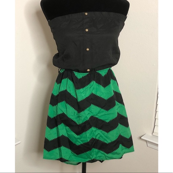 Black and Green Strapless Dress - Picture 1 of 5